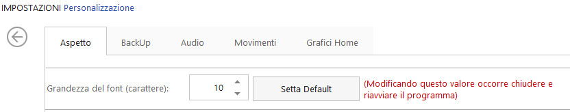 Opzioni&settaggiImpostazione personalizzateFont